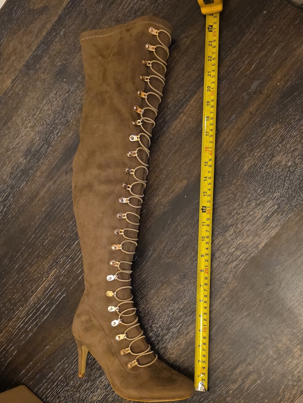 Journee Collection Trill Faux Suede Gold Lace Up Over The Knee Boots